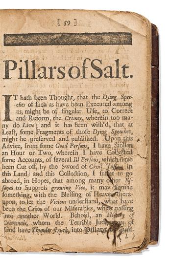 (EARLY AMERICAN IMPRINT--1699.) [Cotton Mather.] [Pillars of Salt: An History of Some Criminals Executed in this Land for Capital